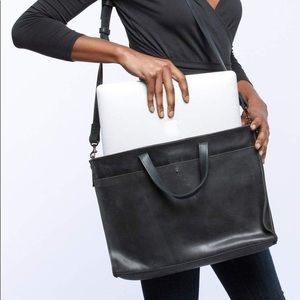 ABLE Elsabet Black Leather Work Tote Bag Crossbody Bag